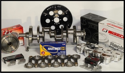 SBC CHEVY 434 ASSEMBLY SCAT & WISECO +8cc DOME 4.155 PISTONS 2PC RMS-350 MAINS MANLEY CRANK